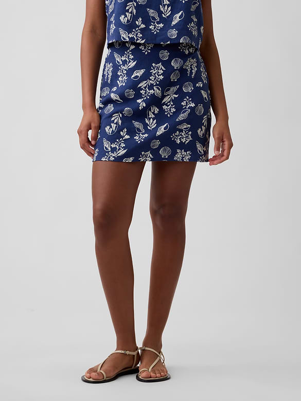 Linen-Blend Pull-On Mini Skirt