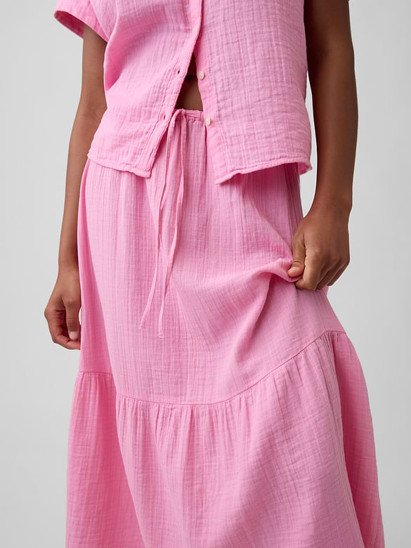 Pull-On Gauze Midi Skirt