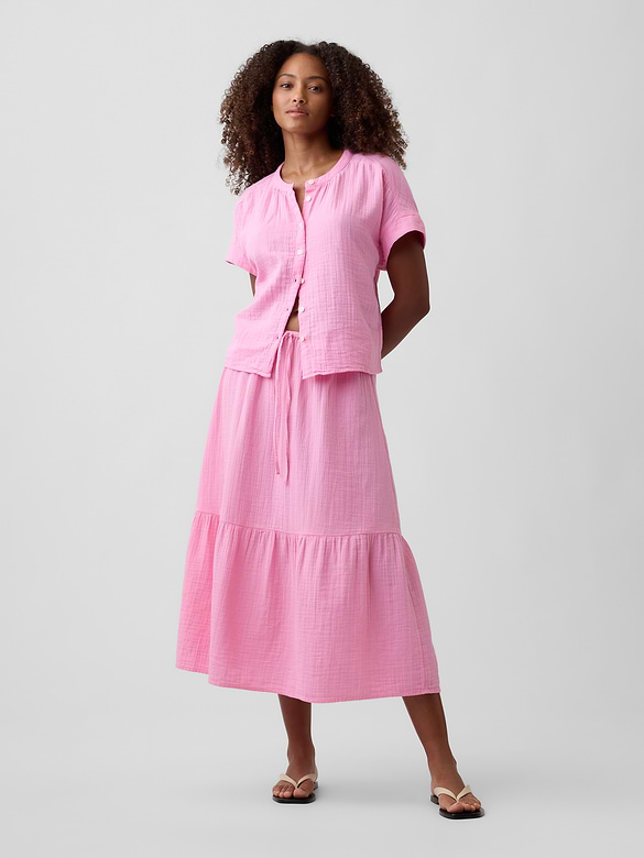 Pull-On Gauze Midi Skirt