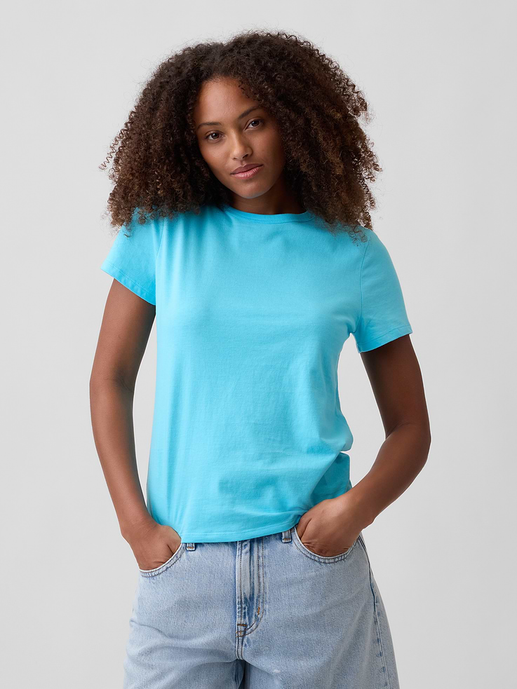 Image 1 of 5, Soft jersey knit., Short sleeves., Crewneck., This product was made in a factory that invests in gender equity and women’s empowerment through RISE. Learn more at, Product #719747