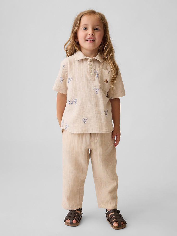 L'image numéro 2 présente Pantalon coupe baril à taille extensible en gaze de coton pour Bébé et Tout-petit