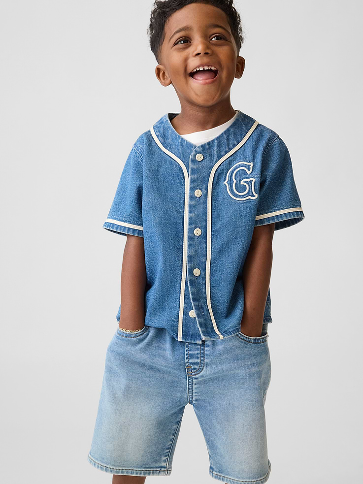Image number 1 showing, Baby & Toddler Denim Varsity Logo Baseball Shirt