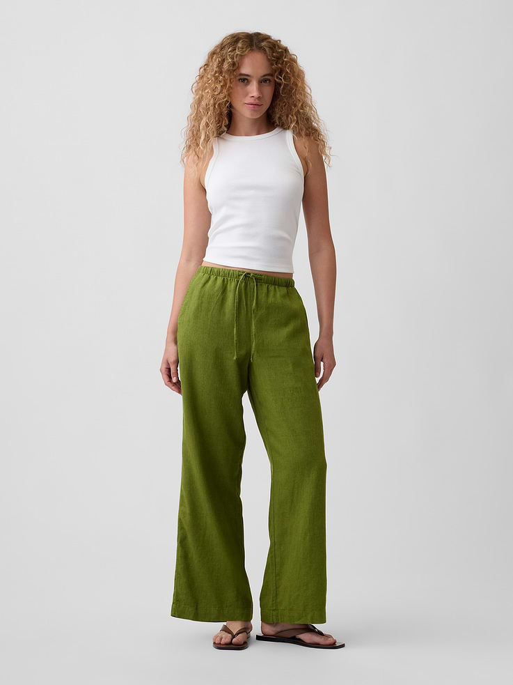 Image number 1 showing, Relaxed Linen-Blend Wide-Leg Pants