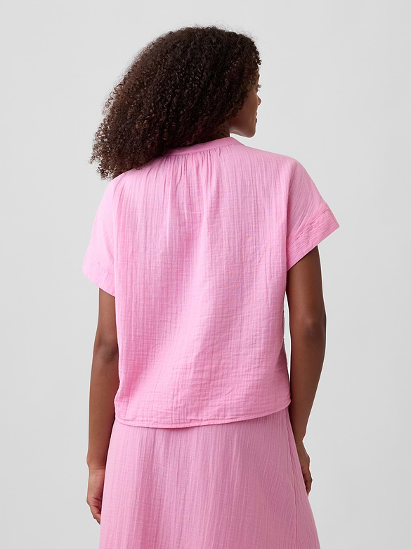 Relaxed Button-Up Gauze Top