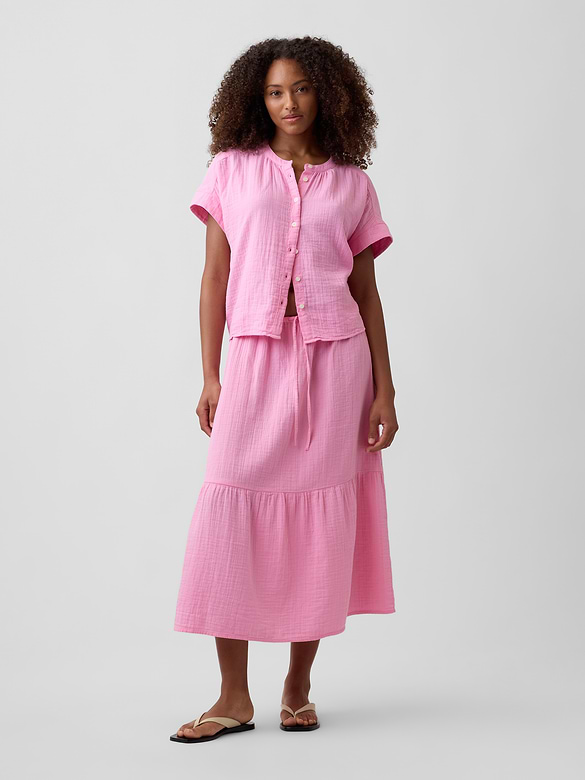 Relaxed Button-Up Gauze Top