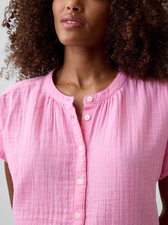 Relaxed Button-Up Gauze Top