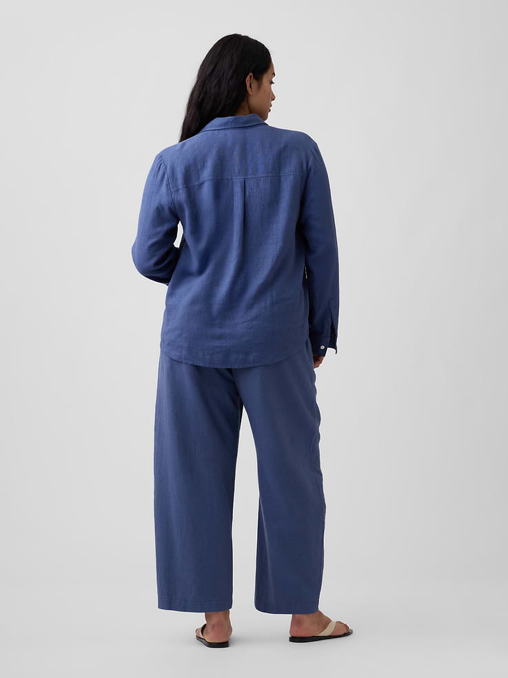 Image number 6 showing, Mid Rise Pull-On Linen-Blend Barrel Pants