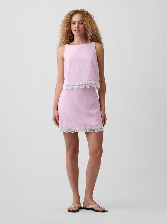 Linen-Blend Lace-Trim Mini Skirt