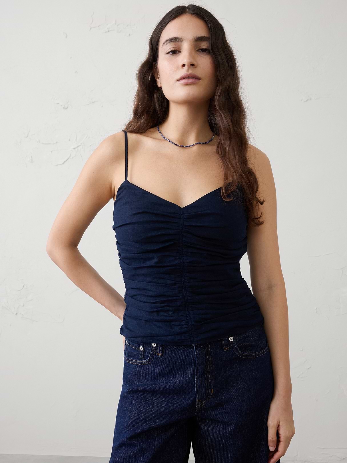 Linen-Blend Strappy Ruched Top | Banana Republic Factory