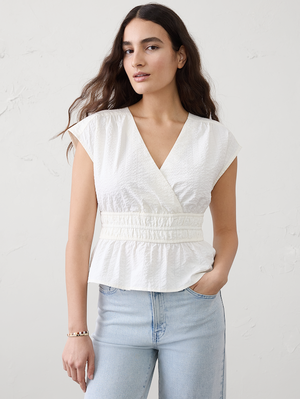 Seersucker Elastic Surplice Top