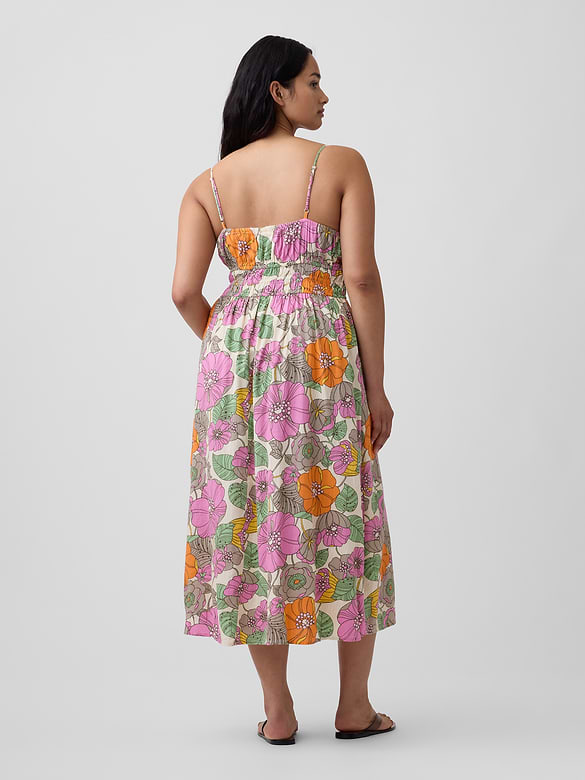 Smocked Tie-Front Midi Dress