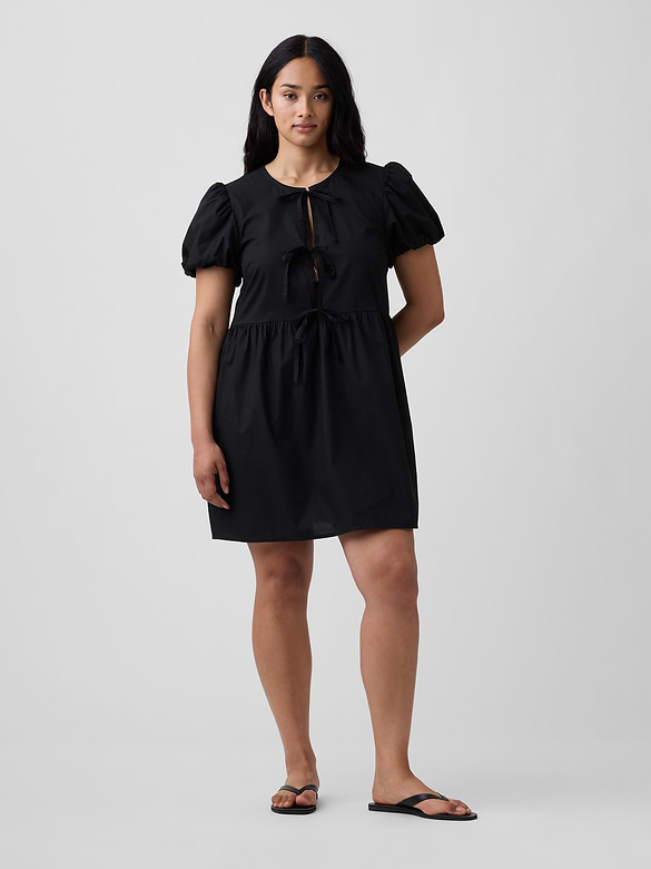 Puff Sleeve Tie-Front Mini Dress