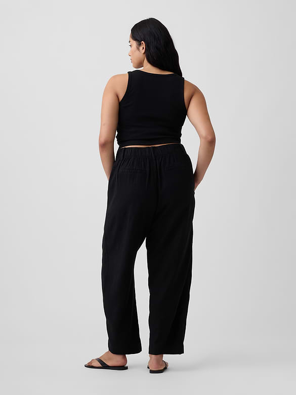 High Rise Linen-Blend Barrel Pants