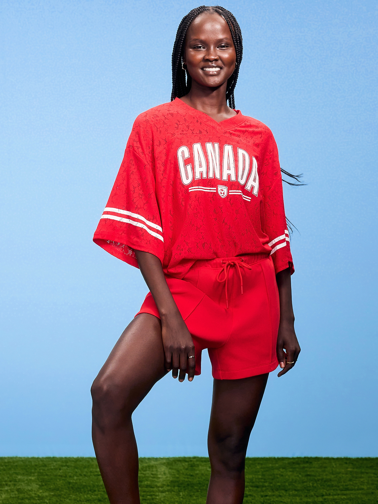 FIFA World Cup 26™ Canada Boxy Lace V-Neck T-Shirt for Women | Old