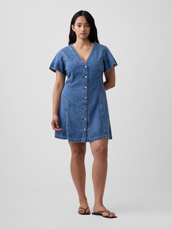 Denim Flutter Sleeve Mini Dress