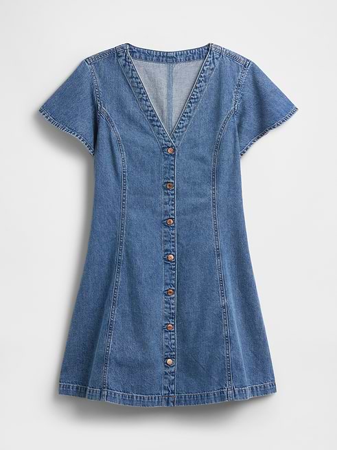 flutter sleeve denim dress Gap Factory Women's Mini Medium Wash Size XS white mini Coat Size:50 L Soft lightweight denim fabric Baby Girls' Loose Denim Ladies dresses