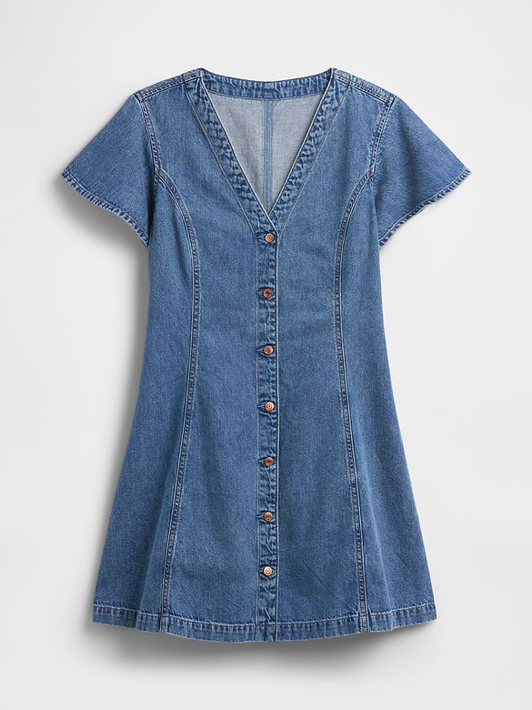 Denim Flutter Sleeve Mini Dress