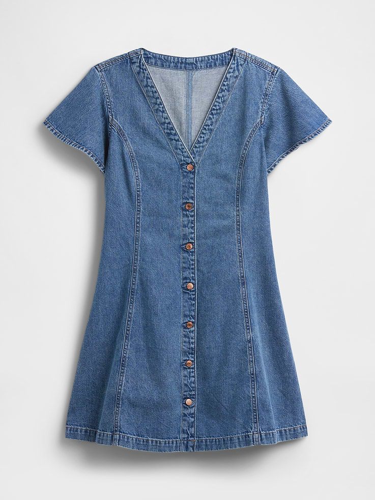 Image 6 of 6, Denim Flutter Sleeve Mini Dress