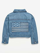 Image number 2 showing, Oversized Lightweight Cropped Denim Trucker Jacket for Girls