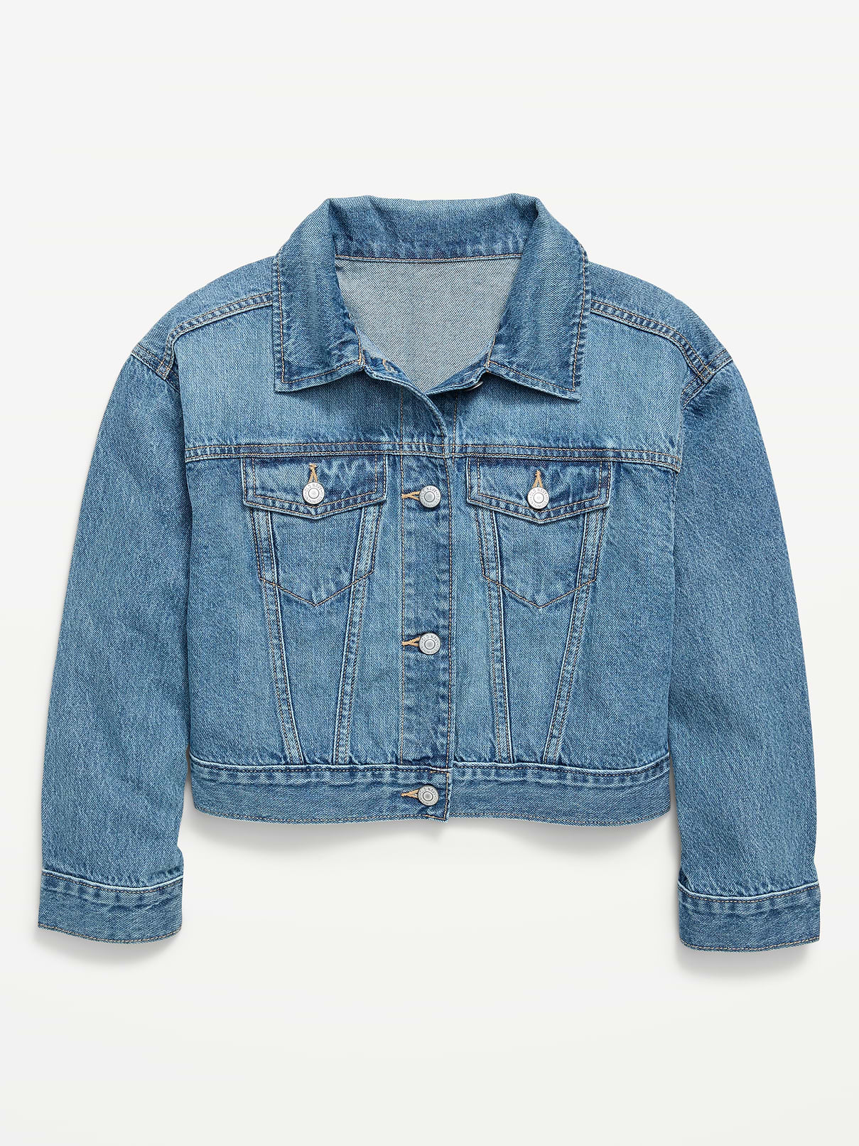 Image number 3 showing, Oversized Lightweight Cropped Denim Trucker Jacket for Girls