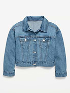 Image number 3 showing, Oversized Lightweight Cropped Denim Trucker Jacket for Girls