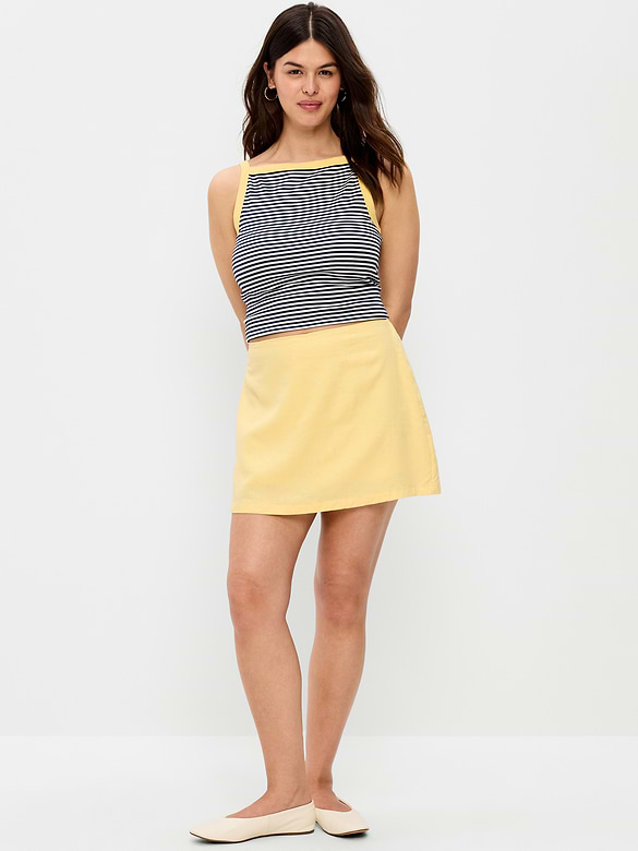 Linen-Blend Micro Skort