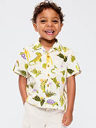 Image number 1 showing, Printed Short-Sleeve Crinkled Pocket Shirt for Toddler Boys