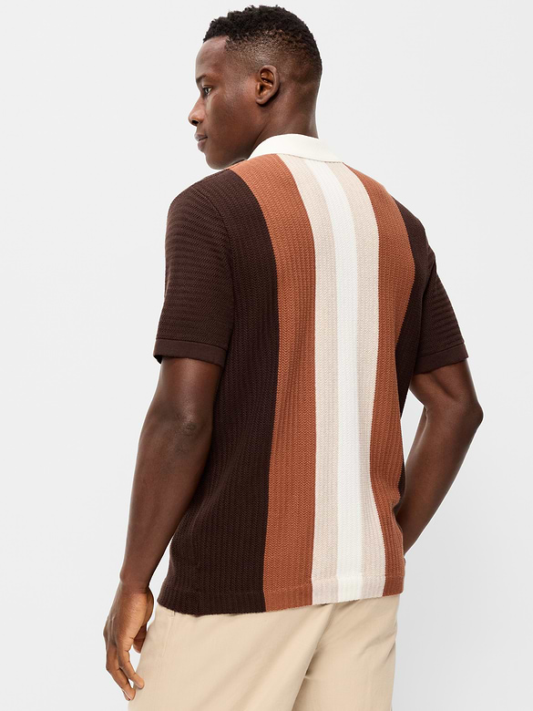 Short-Sleeve Striped Camp Sweater Shirt