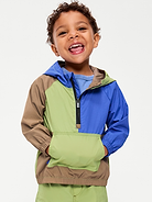Image number 1 showing, Water-Resistant Half-Zip Hooded Windbreaker for Toddler Boys