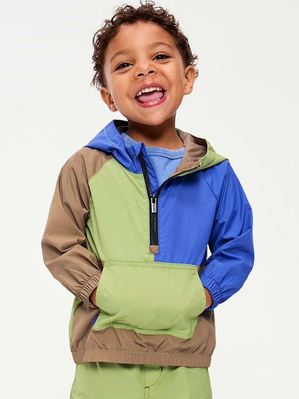 Water-Resistant Half-Zip Hooded Windbreaker for Toddler Boys