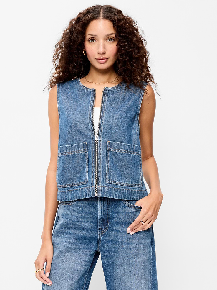 Image number 1 showing, Zip-Front Denim Utility Vest