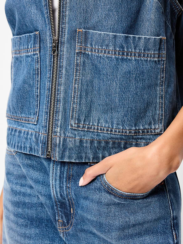 Zip-Front Denim Utility Vest