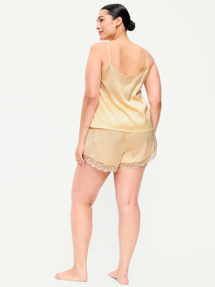 Image number 8 showing, Satin Lace-Trim Pajama Tank and Shorts Set