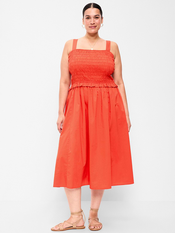 Fit & Flare Smocked-Bodice Midi Dress