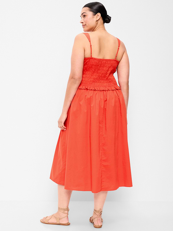 Fit & Flare Smocked-Bodice Midi Dress