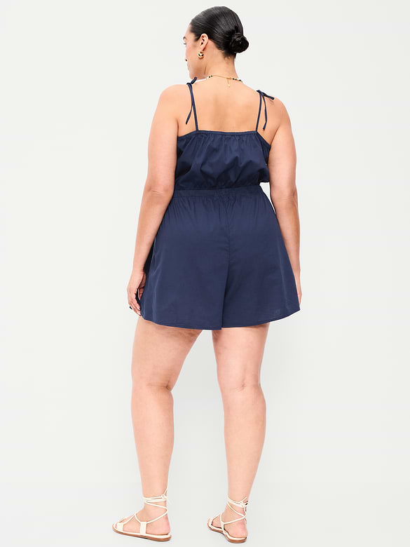 Eyelet Tie-Strap Romper