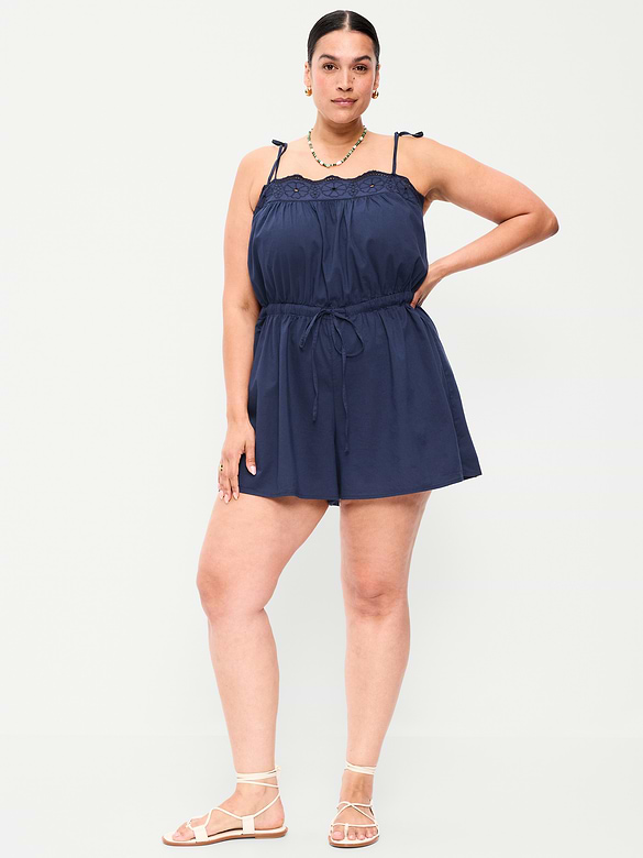 Eyelet Tie-Strap Romper