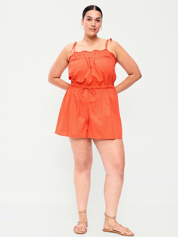 Eyelet Tie-Strap Romper