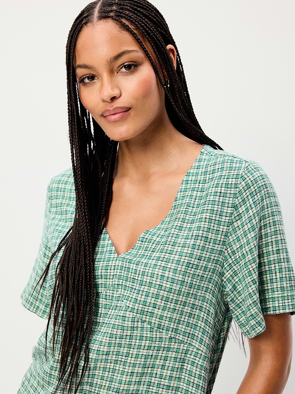 Short-Sleeve Linen-Blend Mini Shift Dress