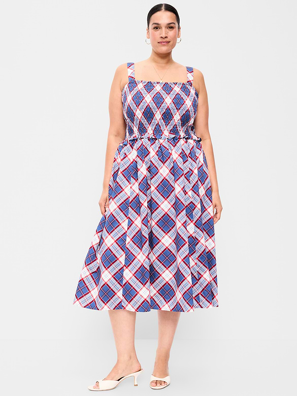Fit & Flare Smocked-Bodice Midi Dress
