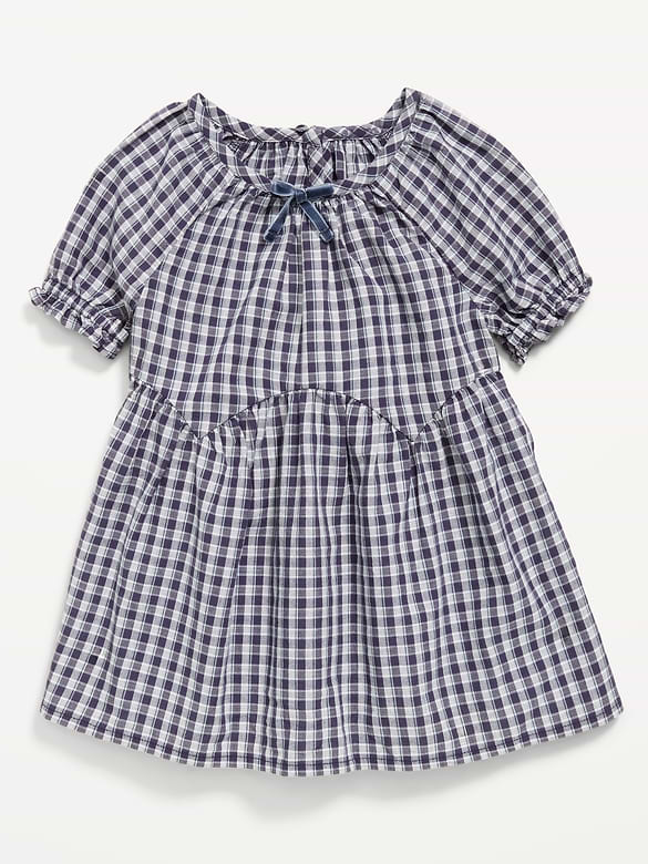 Short-Sleeve Plaid Swing Dress for Baby