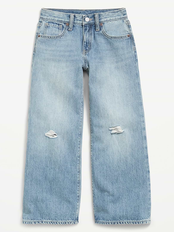 Jean déchiré coupe très généreuse jambe large à taille mi-basse pour fille