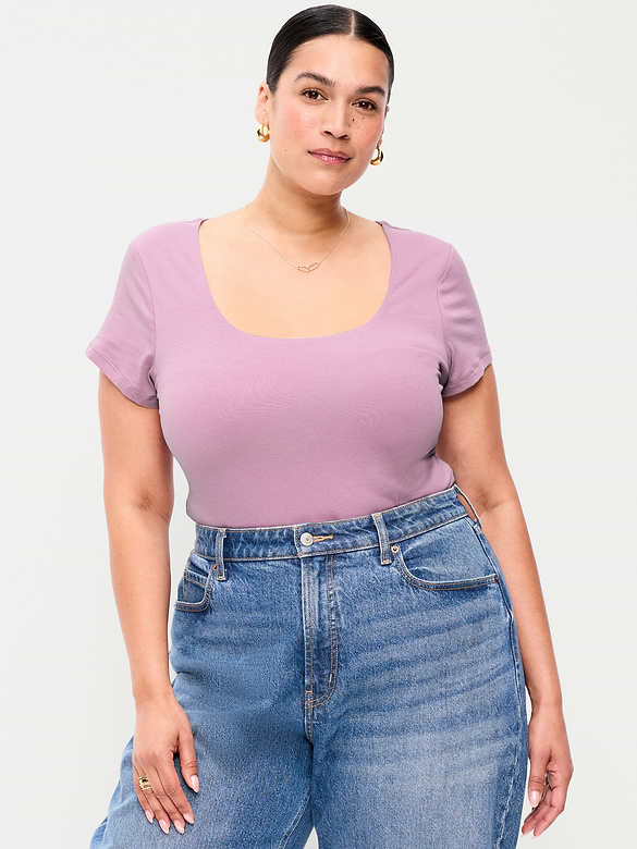 Hug Double-Layer Scoop-Neck Top