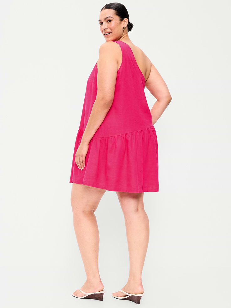 Image number 9 showing, One-Shoulder Asymmetrical Linen-Blend Mini Dress