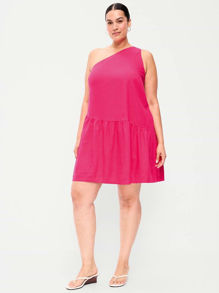 Image number 8 showing, One-Shoulder Asymmetrical Linen-Blend Mini Dress