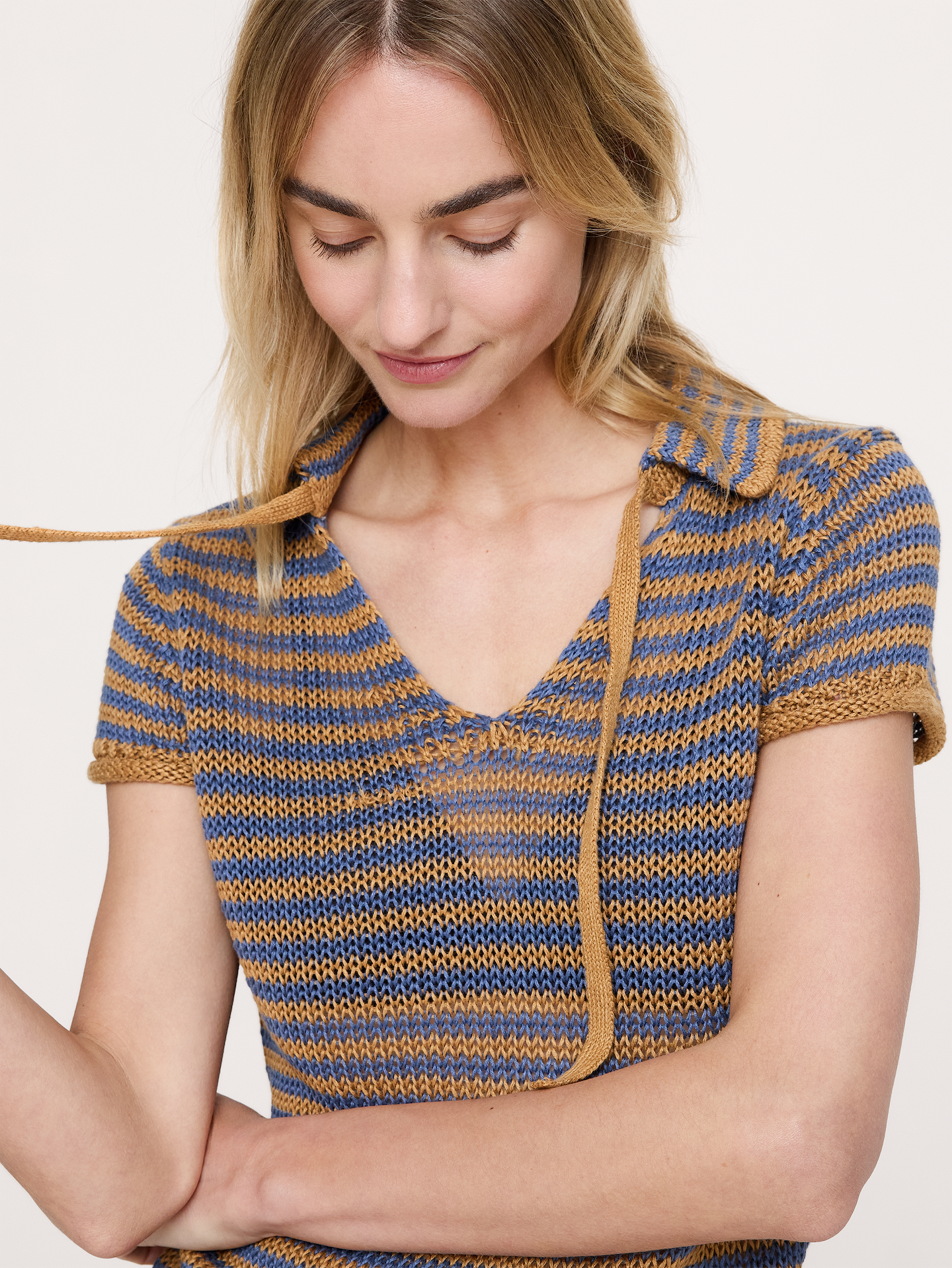 Image number 3 showing, Heirloom Linen Tie-Neck Polo