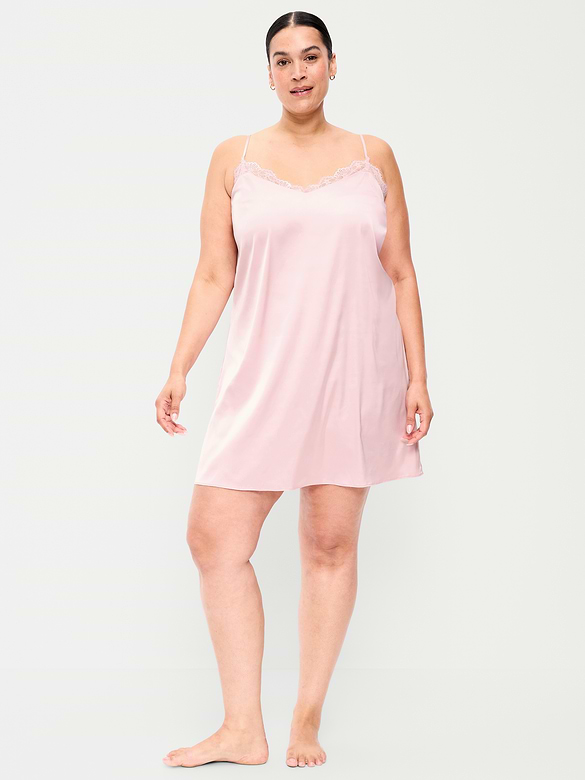 Satin Lace-Trim Sleep Dress