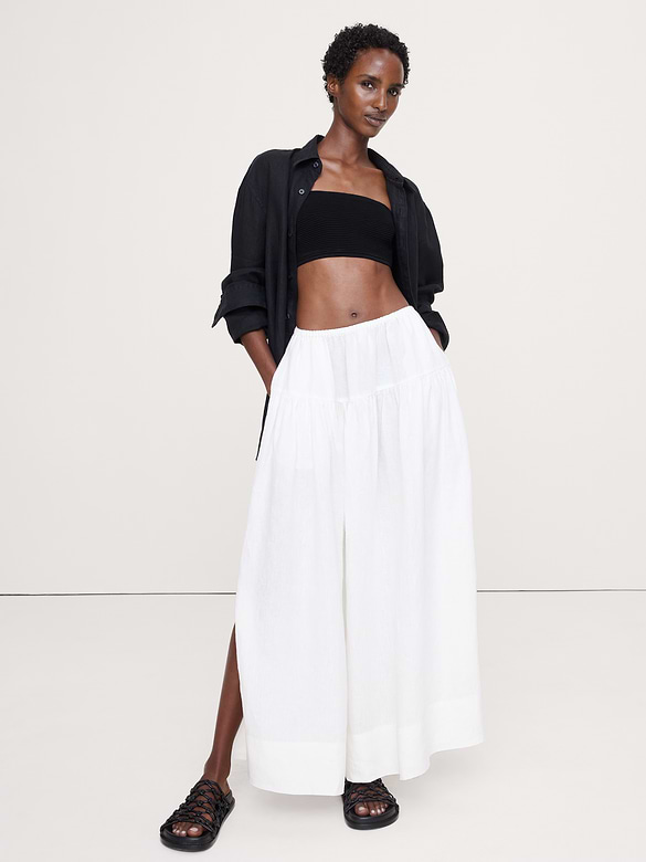 Linen Tiered Tie-Side Maxi Skirt