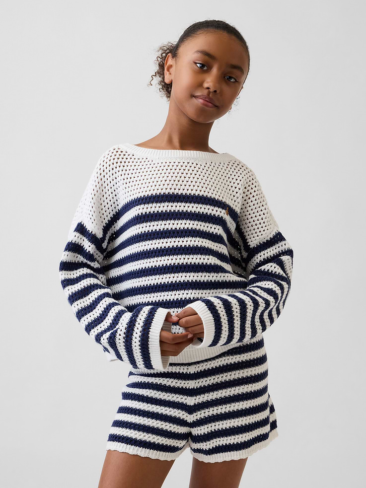 Image number 1 showing, Kids100% Cotton Crochet Oversized Sweater