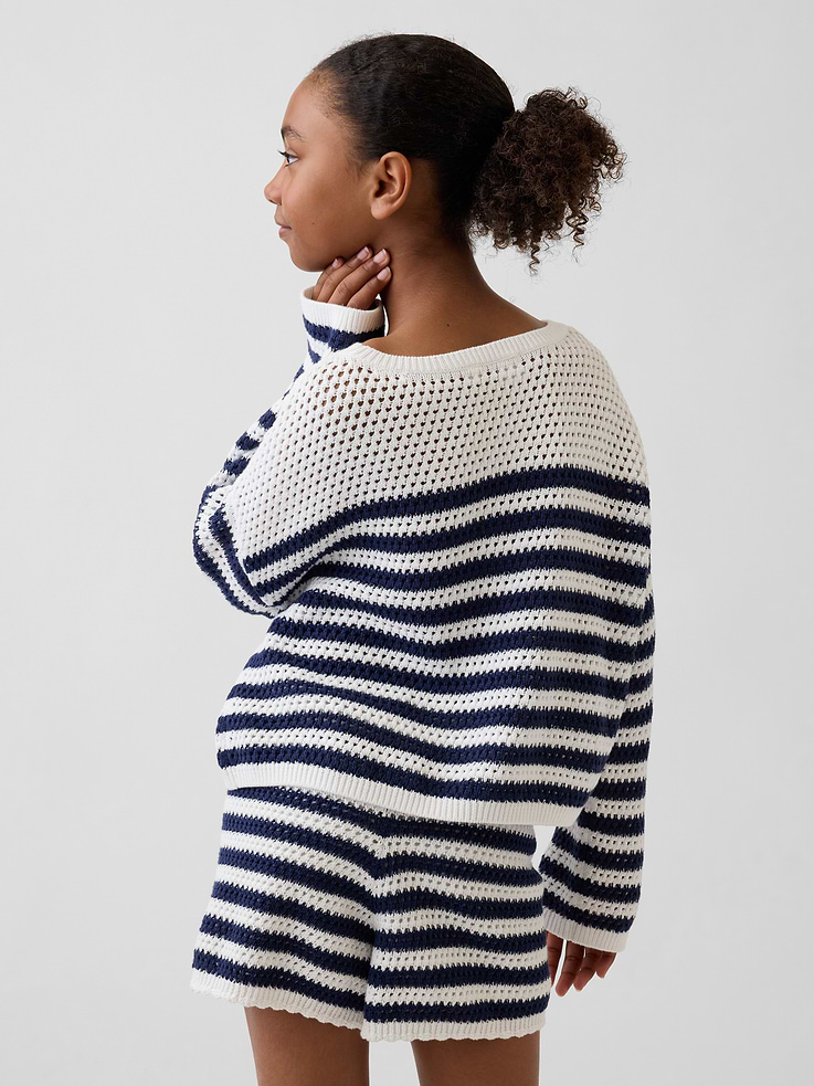 Image number 3 showing, Kids100% Cotton Crochet Oversized Sweater